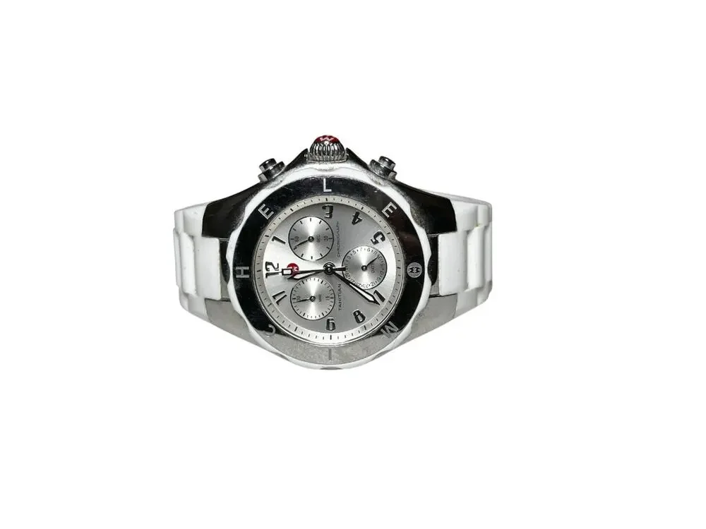 Michele Tahitian Jelly Bean Chronograph 38mm Silver Dial Stainless Steel Watch